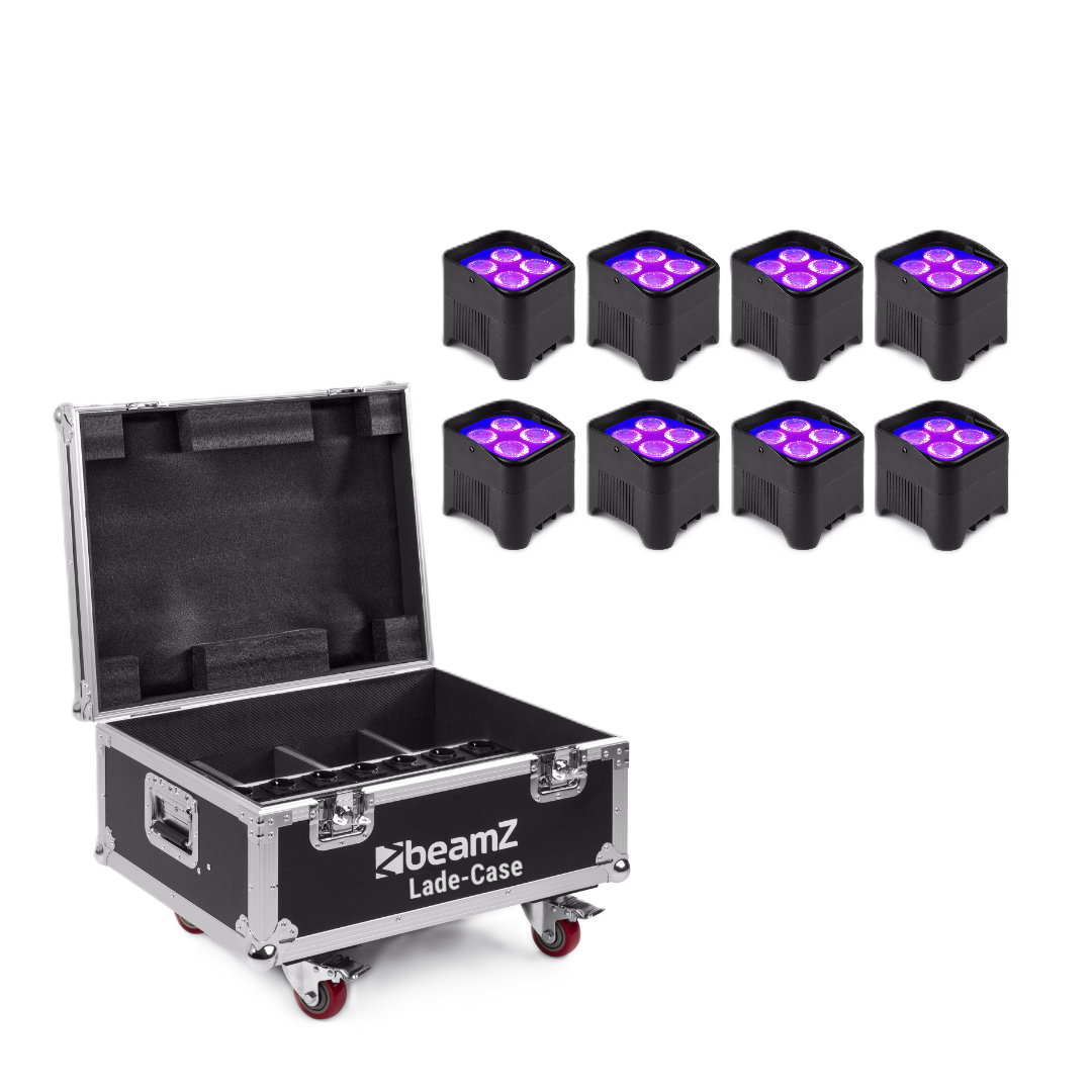 Set 8x Accu LED spot (uplighter) RGBAW+UV draadloos dmx