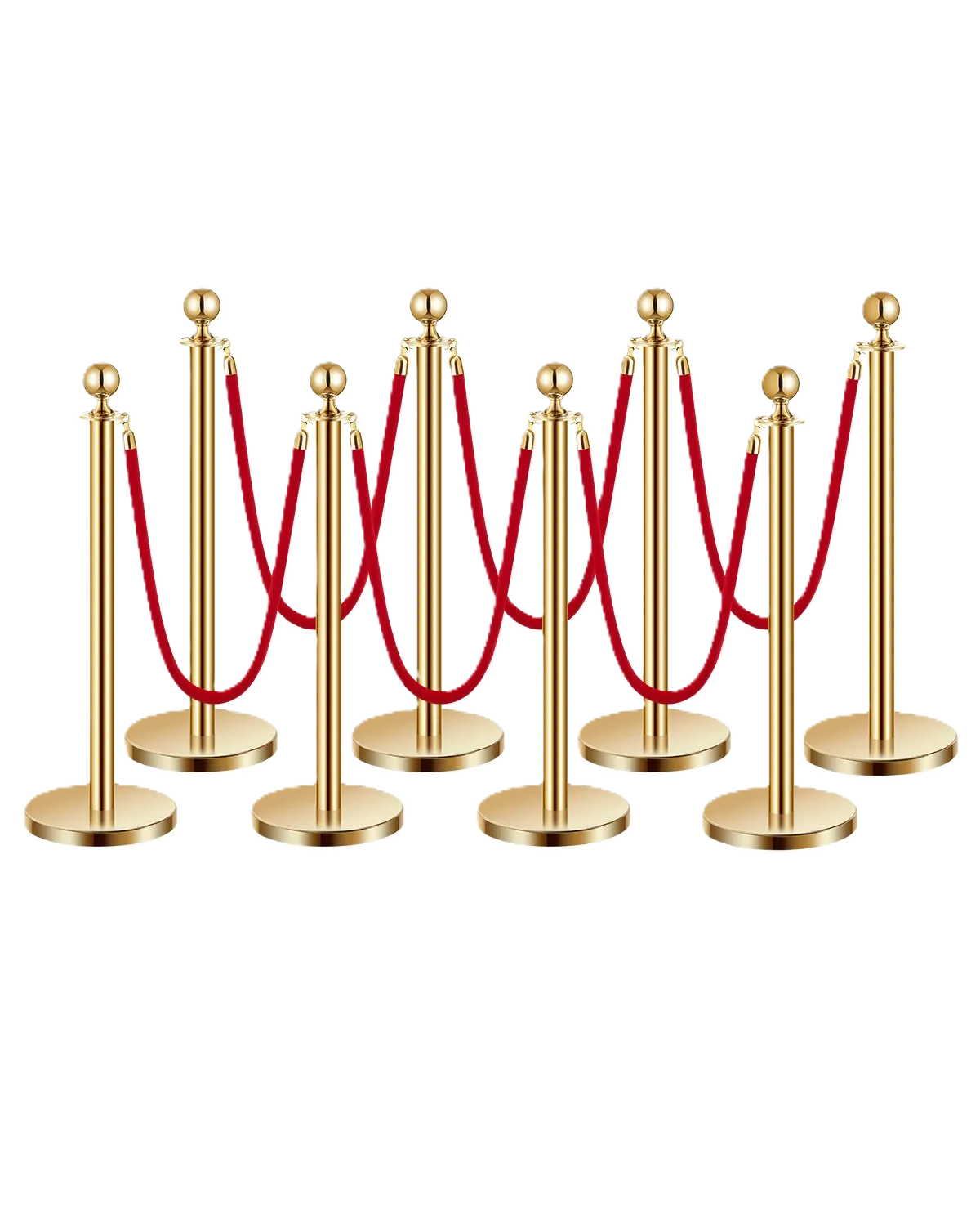 Rode afzet koord met gouden paaltjes set 4