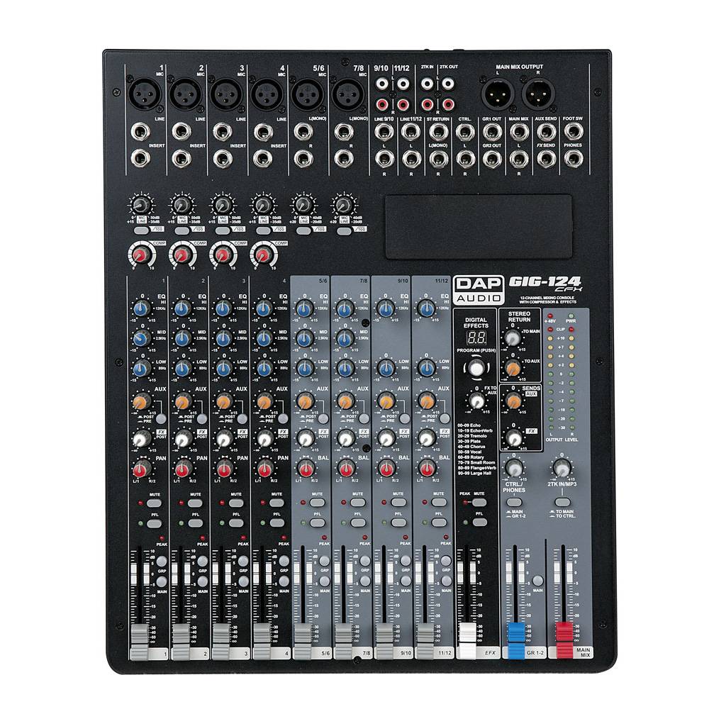DAP GIG-124CFX 12 KANAALS MIXER MET EFFECTENUNIT