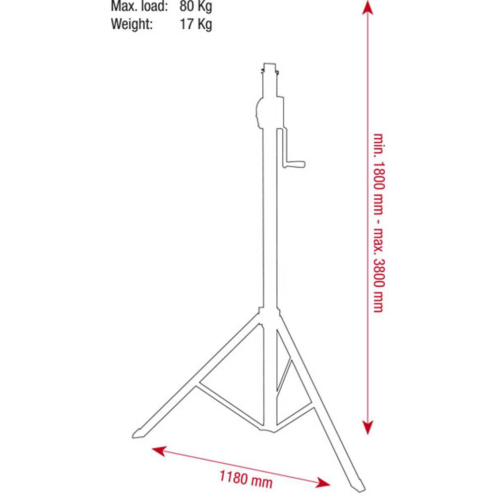 SHOWTEC GOLIATH-STUDIO BASIC 3800 WIND-UP STATIEF TOT 3,80M EN 80KG