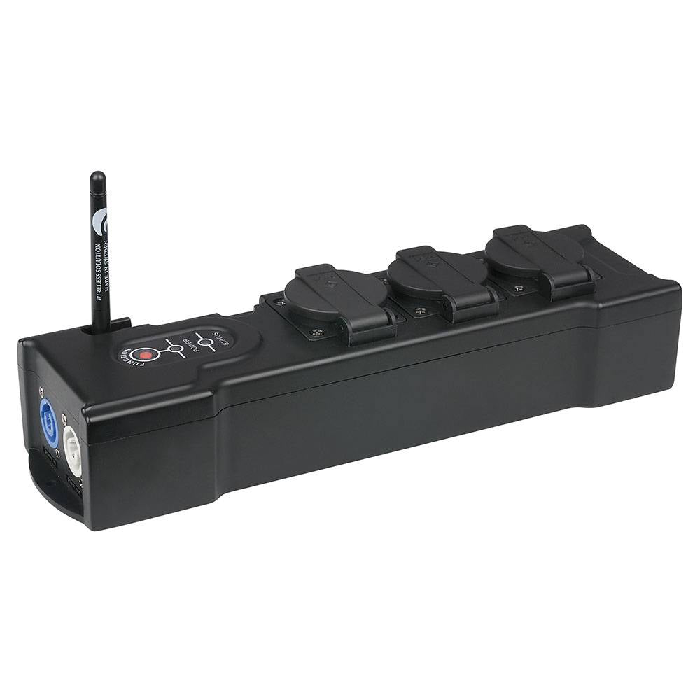 SHOWTEC POWERBOX 3 3-WEG VERDEELBLOK MET POWERCON IN- EN UITGANGEN W-DMX ONTVANGER