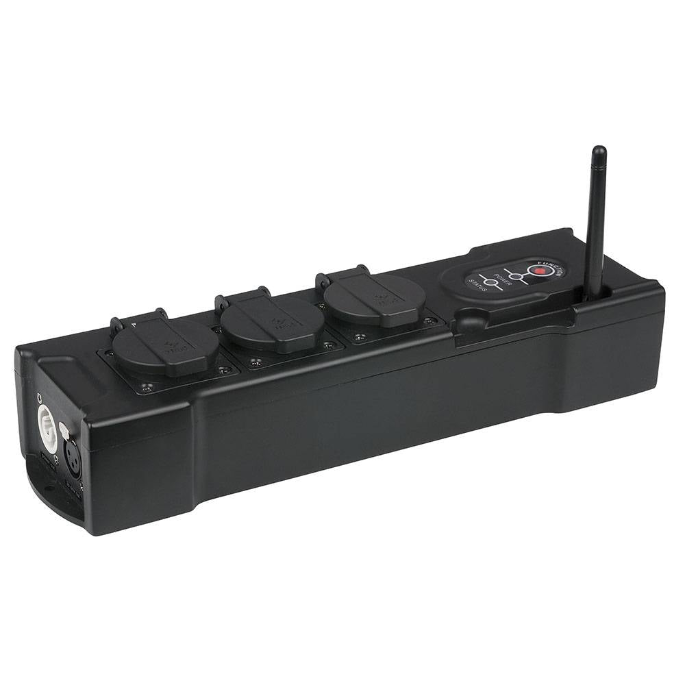 SHOWTEC POWERBOX 3 3-WEG VERDEELBLOK MET POWERCON IN- EN UITGANGEN W-DMX ONTVANGER