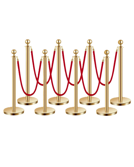 Rode afzet koord met gouden paaltjes set 4