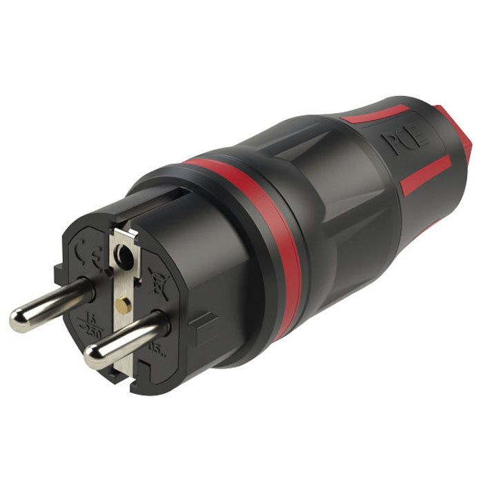 PCE RUBBER SCHUKO 230V STEKKER MALE ROOD/ZWART