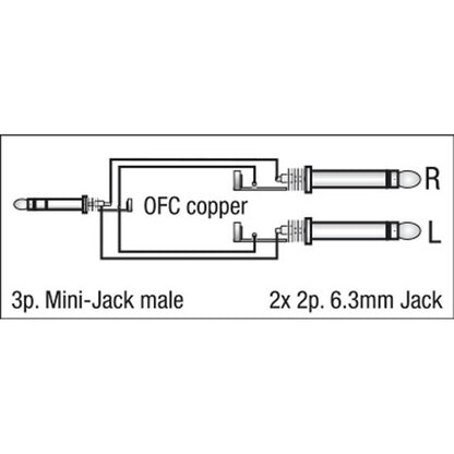 DAP FL31 1X STEREO MINI-JACK NAAR 2X JACK 150CM