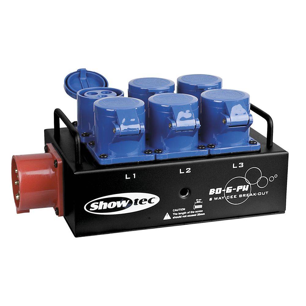 SHOWTEC BO-6-PWC KRACHTSTROOMVERDELER 16A/5P NAAR 16A/3P