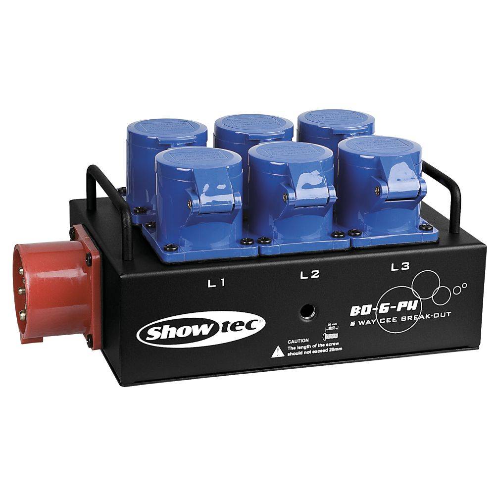 SHOWTEC BO-6-PWC KRACHTSTROOMVERDELER 16A/5P NAAR 16A/3P